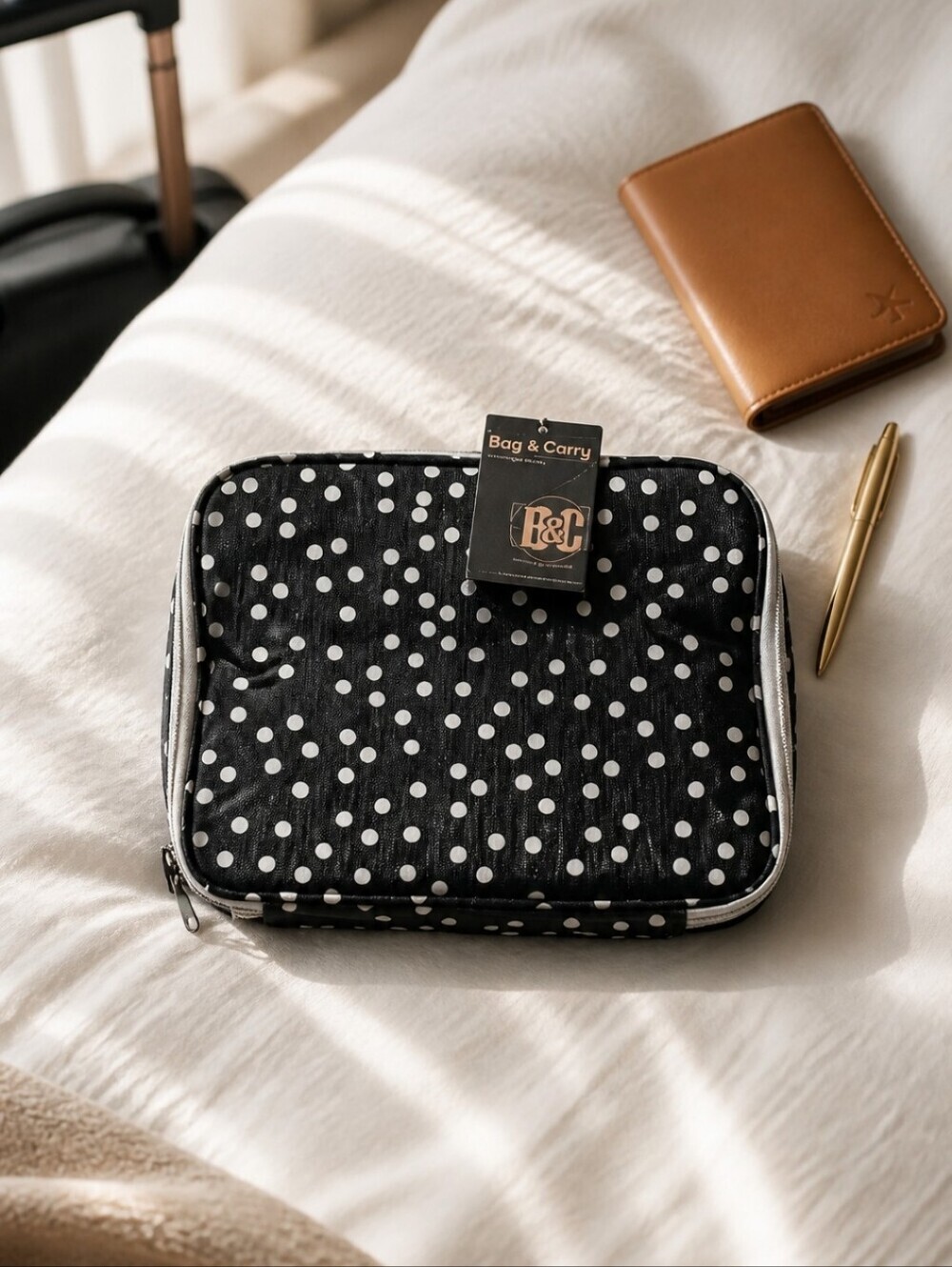Black Polka Dot Travel Organizer Pouch